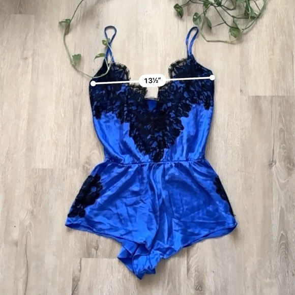 Christine Diva Collection Silk & Lace Blue Black Romper Teddy - ships free - Picture 6 of 8